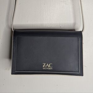 Zac Posen Earthette Flat Clutch Crossbody Small Black Leather Bag